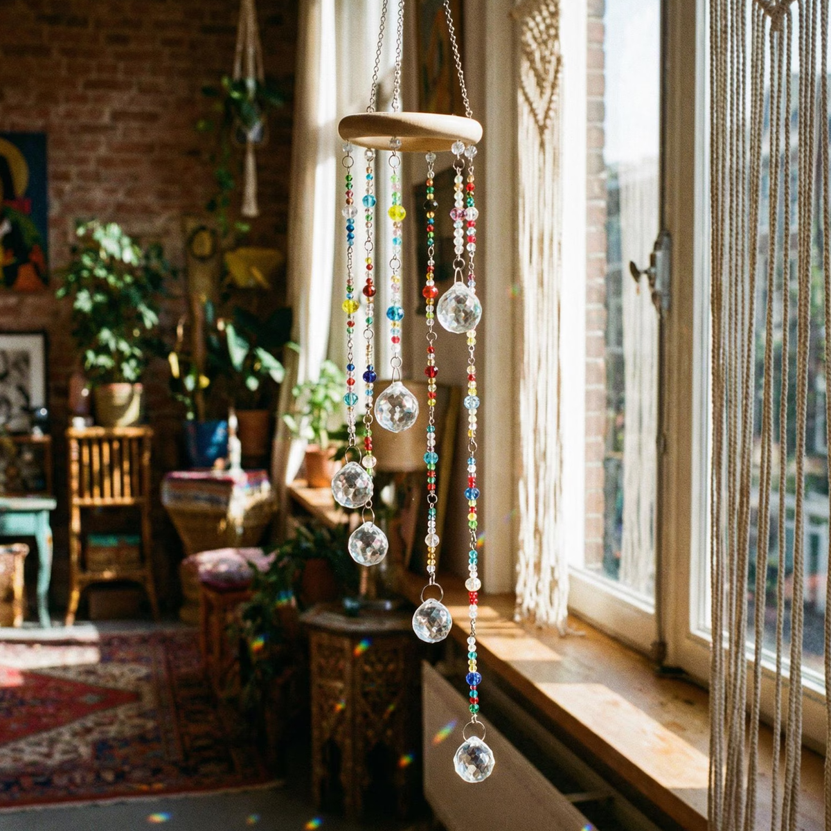 Mobil decorativ cu cristal, creator de curcubee pentru fereastră, stil boho
